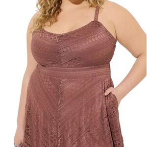 TORRID DRESS WOMENS SIZE 3/3X/22-24 MIDI LACE SKATER ROSE TAUPE